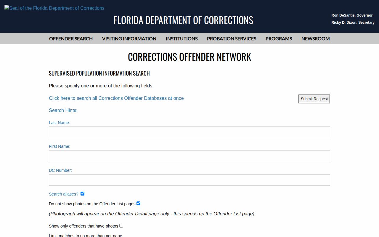 Pasco County parole and probation supervised population search