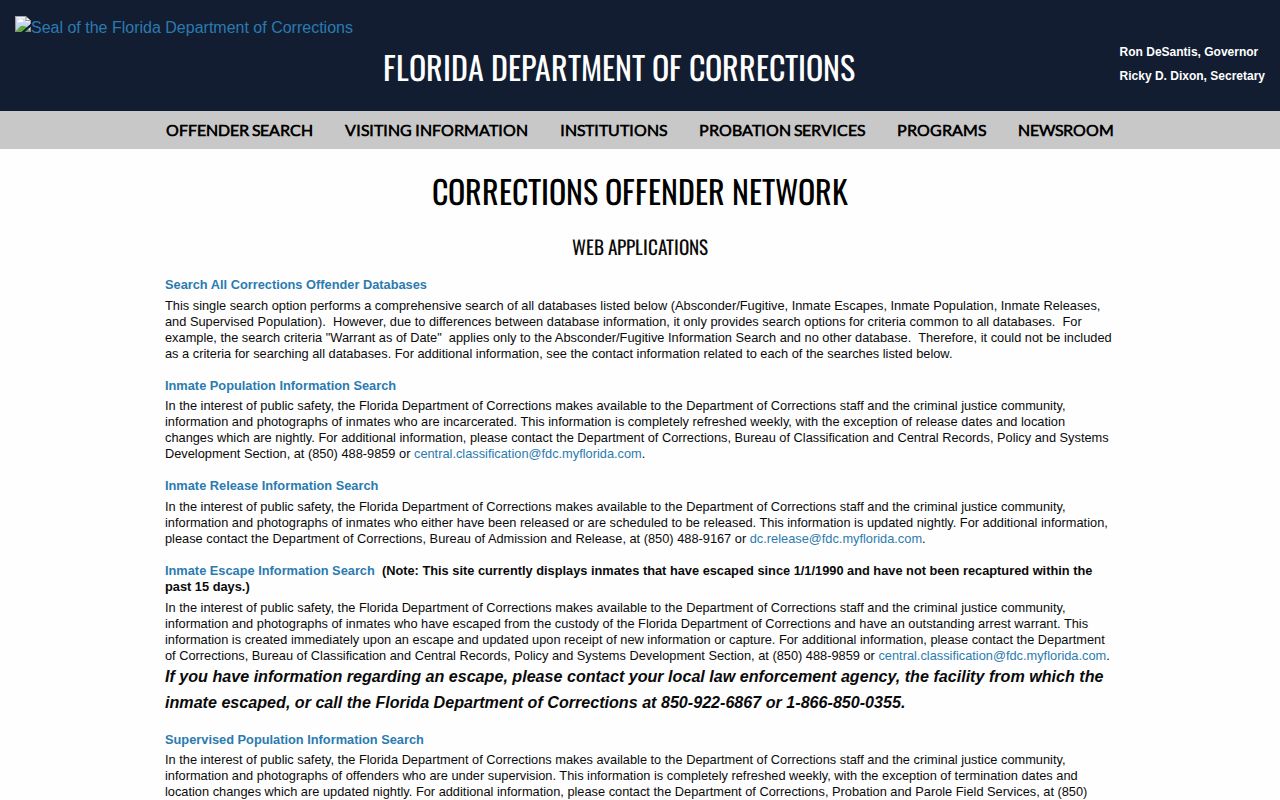 Pasco County inmate release date FDC search fields